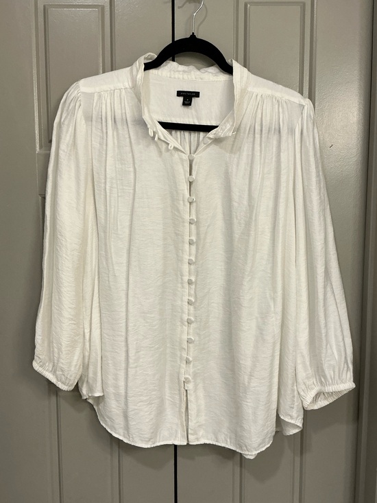 Ann Taylor Tops - Ann Taylor White Collarless Button-Up Blouse Size Medium Linen Look Like New